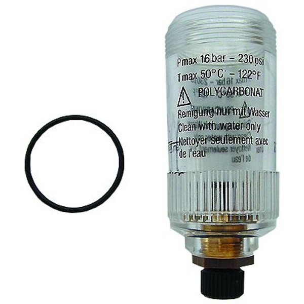 Recipiente de plástico (recipiente largo) con junta y válvula de purga interna (máx. 12 bar) para filtros de aire comprimido  EWO airvision