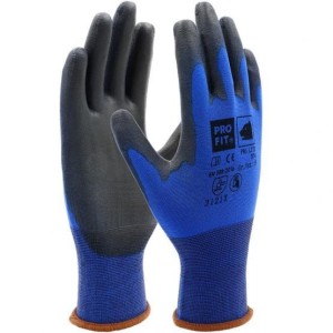 PU glove "Perfect Lite", blue/black, touch-screen