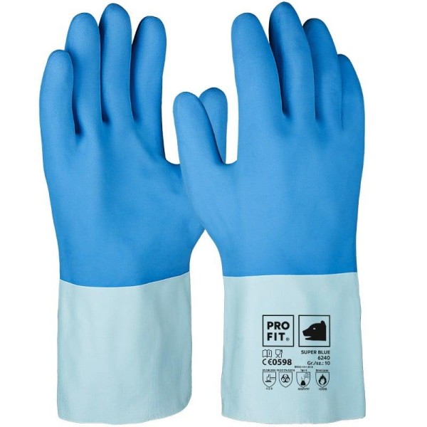 Gants de protection chimique en latex "Super Blue", bleu, rugueux