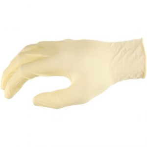 Latex disposable glove, unpowdered, 24 cm, transparent