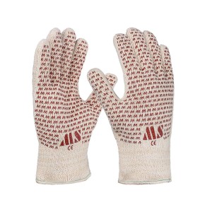 Heat protection glove, cotton double knit, studs, natural