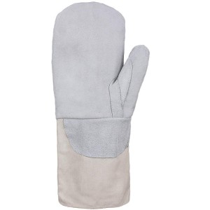 Heat protection glove, canvas, leather-reinforced, mitten