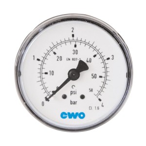 EWO Manometer Ø 50, Anschl. waagr. m. Stahlgeh....