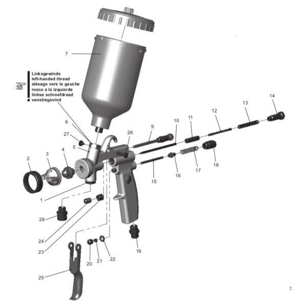 Pieza de Repuesto Walther Pilot III K chorro giratorio redondo/largo, depósito de gravedad